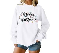 Felpa da donna con stampa brutta felpa natalizia 2025 da donna carina a maniche lunghe girocollo pullover top per autunno inverno abiti per la vita quotidiana regali di Natale, bianco, L