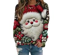 Felpa da donna con stampa brutta felpa natalizia da donna con stampa leggera di Babbo Natale girocollo a maniche lunghe felpa top 2024 inverno per la vita quotidiana regali di Natale, Blu scuro, M