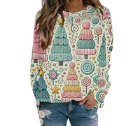 Felpa da donna con stampa brutta felpa natalizia da donna con stampa leggera di Babbo Natale girocollo a maniche lunghe felpa top 2024 inverno per la vita quotidiana regali di Natale, Blu, S