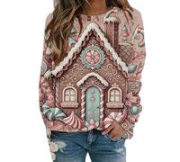 Felpa da donna con stampa brutta felpa natalizia da donna con stampa leggera di Babbo Natale girocollo a maniche lunghe felpa top 2024 inverno per la vita quotidiana regali di Natale, Viola, XL