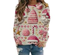 Felpa da donna con stampa brutta felpa natalizia da donna con stampa leggera di Babbo Natale girocollo a maniche lunghe felpa top 2024 inverno per la vita quotidiana regali di Natale, Rosa acceso, M