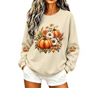 Felpa da donna con stampa di zucca di girasole casual maglione girocollo | Classico pullover a costine con dettagli floreali sulle maniche per una comoda stratificazione per condizioni climatiche miti