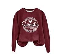 Felpa da donna con stampa inglese Your Little Of Sarcastic Sunshine Has Arrived Girocollo Semplice Retro Felpa senza cappuccio carino felpe per le donne, vino, XXL