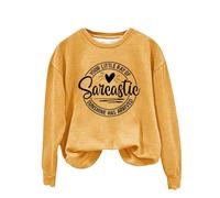 Felpa da donna con stampa inglese Your Little Of Sarcastic Sunshine Has Arrived Girocollo Semplice Retro Felpa senza cappuccio carino felpe per le donne, Giallo, L