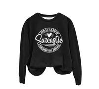Felpa da donna con stampa inglese Your Little Of Sarcastic Sunshine Has Arrived Girocollo Semplice Retro Felpa senza cappuccio carino felpe per le donne, Nero , XXL