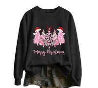 Felpa da donna con stampa leopardata e albero di Natale | Divertente maglione natalizio a maniche lunghe, girocollo, ideale per foto di famiglia, regalo di Babbo Natale segreto