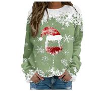 Felpa da donna con stampa "Merry Christmas", scollo rotondo, maglia a maniche lunghe, camicetta larga, Verde chiaro, S