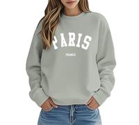 Felpa da donna con stampa Parigi, a maniche lunghe, in stile collegiale, con scollo rotondo, per un look urbano, Stil_v04 verde, XL