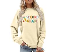 Felpa da donna con zip a un quarto attivo, per insegnante, con stampa per il rientro a scuola, pullover con spalle cadenti, giacca con coulisse, Beige, XL