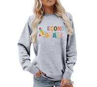 Felpa da donna con zip a un quarto attivo, per insegnante, con stampa per il rientro a scuola, pullover con spalle cadenti, giacca con coulisse, Grigio, L