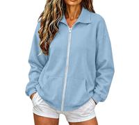 Felpa da donna con zip e colletto e tasche frontali, Azzurro, L