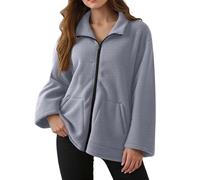 Felpa da donna con zip intera e tasche, modello corto in stile sherpa, giacca in pile con cerniera e chiusura completa, modello bomber senza cappuccio.