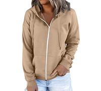 Felpa da donna Daily Long Casual Down for Womens Pocket Hooded Pullover Sleeve Button V Drawstring Hoodies Neck Felpa con cappuccio e felpe, cachi, M