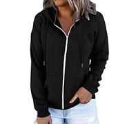 Felpa da donna Daily Long Casual Down for Womens Pocket Hooded Pullover Sleeve Button V Drawstring Hoodies Neck Felpa con cappuccio e felpe, Nero , S