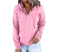 Felpa da donna Daily Long Casual Down for Womens Pocket Hooded Pullover Sleeve Button V Drawstring Hoodies Neck Felpa con cappuccio e felpe, Colore: rosa., S