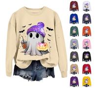 Felpa da donna di Halloween con fantasma carino top taglie forti costumi di Halloween a maniche lunghe pullover camicie spaventose festival abbigliamento abiti, Marina Militare, XL