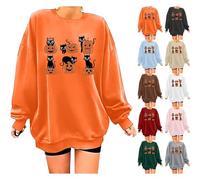 Felpa da donna di Halloween divertente zucca top plus size costumi di Halloween manica lunga pullover nero gatto t-shirt abiti festival abiti, Marrone, L