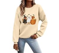 Felpa da donna di Halloween oversize con stampa zucca pullover manica lunga felpe con cappuccio grafica Halloween sport tempo libero top confortevole autunno e inverno, Beige, L