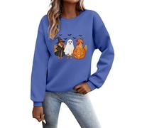 Felpa da donna di Halloween oversize con stampa zucca pullover manica lunga felpe con cappuccio grafica Halloween sport tempo libero top confortevole autunno e inverno, Blu, L