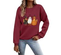 Felpa da donna di Halloween oversize con stampa zucca pullover manica lunga felpe con cappuccio grafica Halloween sport tempo libero top confortevole autunno e inverno, vino, L