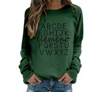 Felpa da donna Elemeno Felpa per scuola materna alfabeto insegnante pullover a maniche lunghe top educazione precoce casual confortevole tessuto morbido maglioni da donna s, Verde, L
