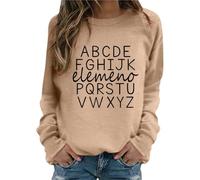 Felpa da donna Elemeno Felpa per scuola materna alfabeto insegnante pullover a maniche lunghe top educazione precoce casual confortevole tessuto morbido maglioni da donna s, cachi, M