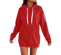Felpa da donna foderata in pile con chiusura lampo, maglione morbido e confortevole, a maniche lunghe, con tasca per il comfort in inverno nel teschio, Colore: rosso, 3XL