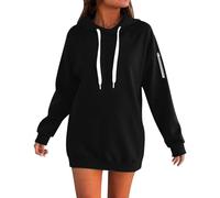 Felpa da donna foderata in pile con chiusura lampo, maglione morbido e confortevole, a maniche lunghe, con tasca per il comfort in inverno nel teschio, Nero , S