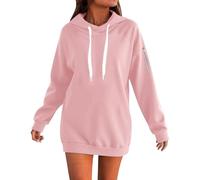 Felpa da donna foderata in pile con chiusura lampo, maglione morbido e confortevole, a maniche lunghe, con tasca per il comfort in inverno nel teschio, Rosa chiaro., L