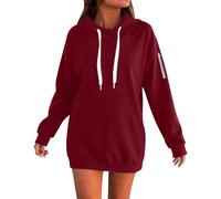 Felpa da donna foderata in pile con chiusura lampo, maglione morbido e confortevole, a maniche lunghe, con tasca per il comfort in inverno nel teschio, Vino, M