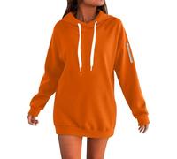 Felpa da donna foderata in pile con chiusura lampo, maglione morbido e confortevole, a maniche lunghe, con tasca per il comfort in inverno nel teschio, Colore: arancione., XL