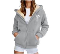 Felpa da donna foderata in pile con zip intera, felpa termica calda con stampa a cuore e zip intera, Cenere Chiaro, 5XL