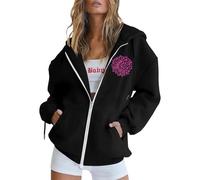 Felpa da donna foderata, maglione casual stampato con cappuccio, maglia sportiva versatile a maniche lunghe per l'uso quotidiano, perfetta per l'inverno con maglione Illusione ottica, Nero , L