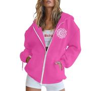 Felpa da donna foderata, maglione casual stampato con cappuccio, maglia sportiva versatile a maniche lunghe per l'uso quotidiano, perfetta per l'inverno con maglione Illusione ottica, rosa intenso, M