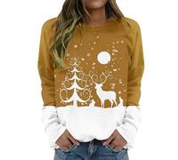 Felpa da donna girocollo a maniche lunghe con fiocco di neve albero di Natale cervo stampa felpa da donna felpe da donna felpa omaggio, Giallo, S