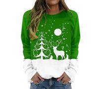 Felpa da donna girocollo a maniche lunghe con fiocco di neve albero di Natale cervo stampa felpa da donna felpe da donna felpa omaggio, Verde, S