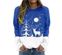 Felpa da donna girocollo a maniche lunghe con fiocco di neve albero di Natale cervo stampa felpa da donna felpe da donna felpa omaggio, Blu, S