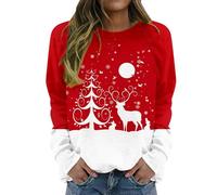 Felpa da donna girocollo a maniche lunghe con fiocco di neve albero di Natale cervo stampa felpa da donna felpe da donna felpa omaggio, Rosso, S