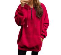 Felpa da donna grigia con chiusura lampo, giacca sportiva da donna, lunga, con cappuccio, con cappuccio, con coulisse, tinta unita, da trekking, da corsa, comoda, Colore: rosso, s