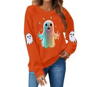 Felpa da donna Halloween con grafica fantasma allentata pullover girocollo carino top manica lunga classica felpe con cappuccio con polsino a costine confortevole autunno e inverno, Arancione, L