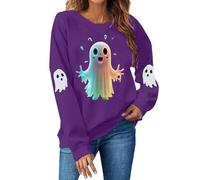 Felpa da donna Halloween con grafica fantasma allentata pullover girocollo carino top manica lunga classica felpe con cappuccio con polsino a costine confortevole autunno e inverno, Viola, L