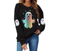 Felpa da donna Halloween con grafica fantasma allentata pullover girocollo carino top manica lunga classica felpe con cappuccio con polsino a costine confortevole autunno e inverno, Nero , L