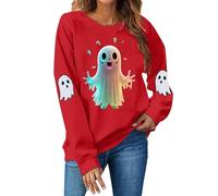 Felpa da donna Halloween con grafica fantasma allentata pullover girocollo carino top manica lunga classica felpe con cappuccio con polsino a costine confortevole autunno e inverno, Rosso, L