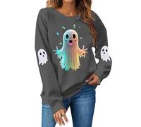 Felpa da donna Halloween con grafica fantasma allentata pullover girocollo carino top manica lunga classica felpe con cappuccio con polsino a costine confortevole autunno e inverno, Grigio, L