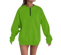 Felpa da donna in cotone, con cappuccio, oversize, con chiusura lampo, casual, per lo sport, streetwear, in tinta unita, taglie grandi, Verde menta, m