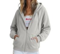 Felpa Da Donna in Cotone con Zip Lunga e Cappuccio, per la Mezza Stagione