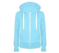 Felpa da donna in cotone con zip lunga e cappuccio, per la mezza stagione, in tinta unita, sportiva, per gli allenamenti, leggera, in stile college