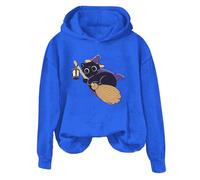 Felpa da donna in cotone per Halloween - Accogliente felpa con cappuccio, stampa grafica a maniche lunghe, morbida abbigliamento casual stagionale 2025 felpe con cappuccio da donna, Blu, XXL