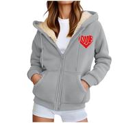 Felpa da donna in pile con cappuccio oversize casual maglione a maniche lunghe cappotto invernale felpa calda con zip fuzzy top pullover con tasche, Cenere Chiaro, L