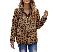 Felpa da donna in pile con colletto superiore, felpa invernale a maniche lunghe con tasche, per allenamento al chiuso e all'aperto, cappotto termico, regali di Natale, Marrone, XXL